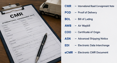 CMR freight document and international transport paperwork for road logistics